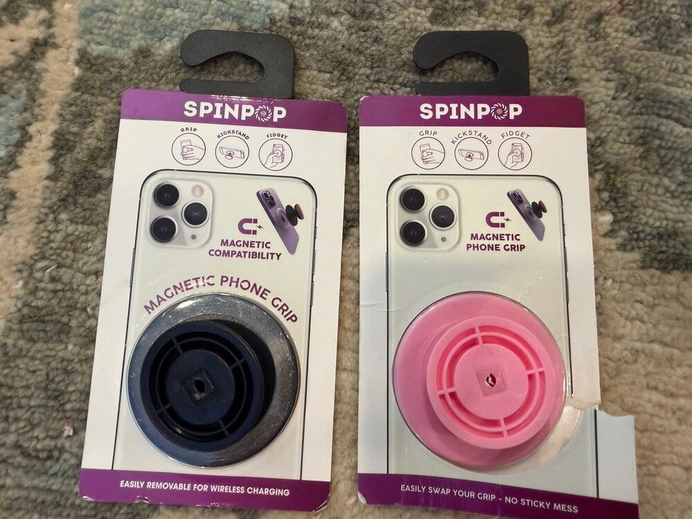 Spin Pop Magnetic Phone Stands Holders Black & Pink NEW